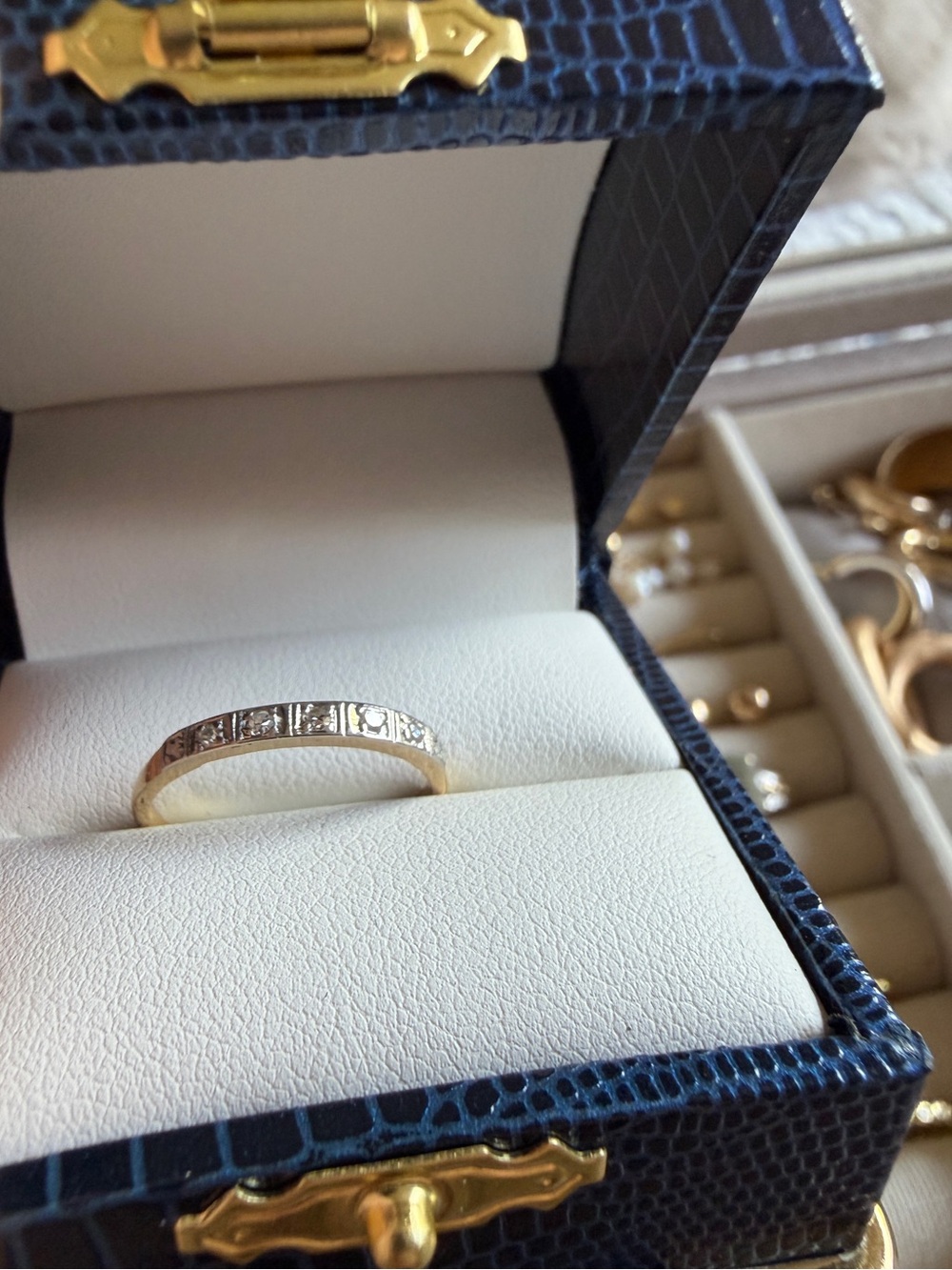 18k Gold and Platinum Diamond Ring Antique Deco size 6.5